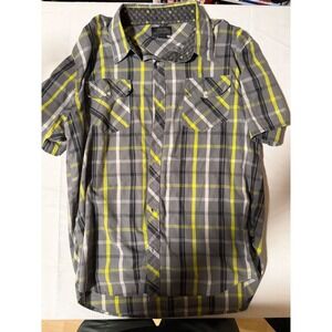 HART and Huntington Plaid Short Sleeve Button Up Shirt Men's XXL Gray Yellow